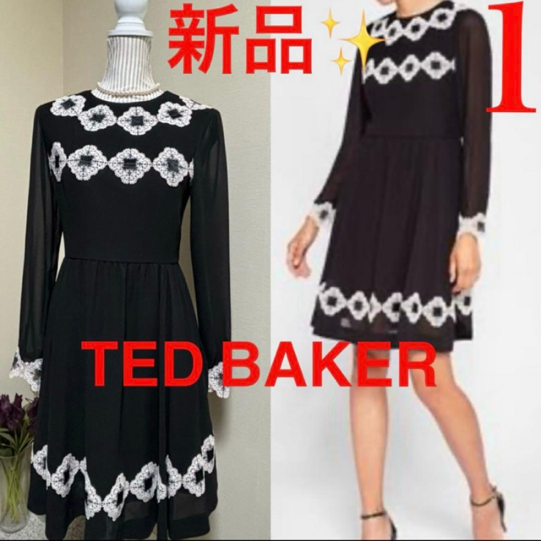 新品！テッドベイカー　Ted Baker フラワー　ワンピース　S 黒　結婚式