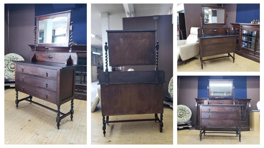 B36　アンティーク イギリス製 樽材 ツイストレッグ ドレッサー