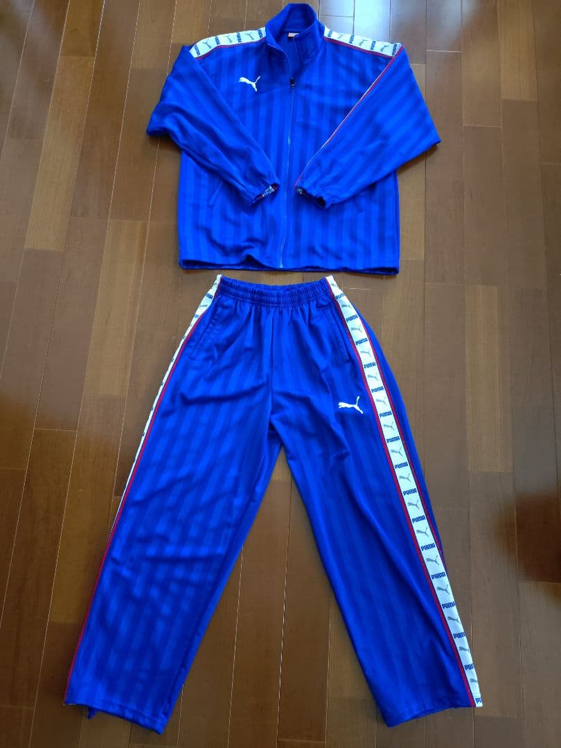 PUMA ジャージ上下セットアップ 青 ストライプ Mサイズ 美品