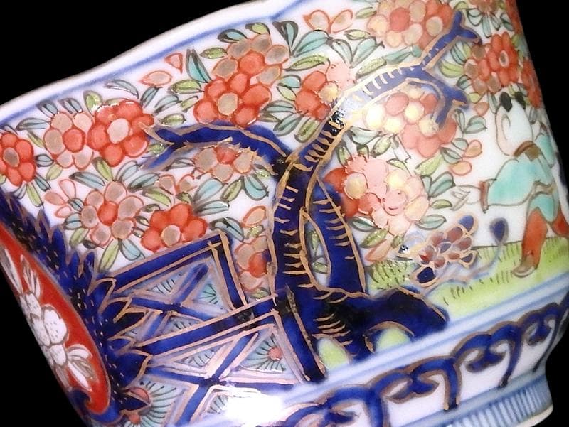 古伊万里　金襴手　花に唐子の図　向付　５客　AS-DCe