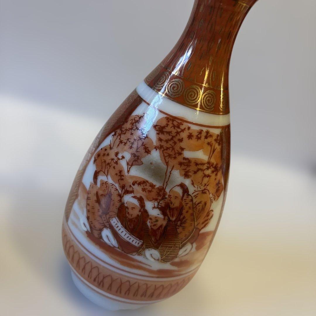 明治九谷 九谷焼 庄三様式 赤絵金彩 人物山水図 徳利 一対【2本】高さ14cm