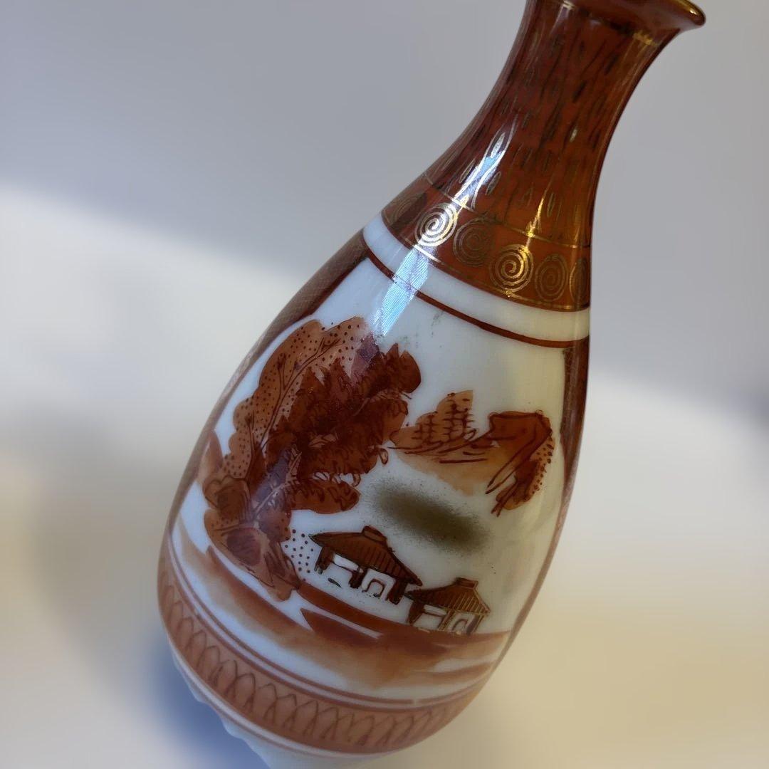 明治九谷 九谷焼 庄三様式 赤絵金彩 人物山水図 徳利 一対【2本】高さ14cm