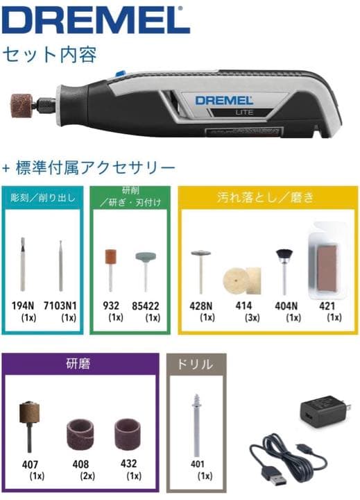 3.6Vコードレスミニルーター(充電器・アクセサリー15ピース付き) LITE