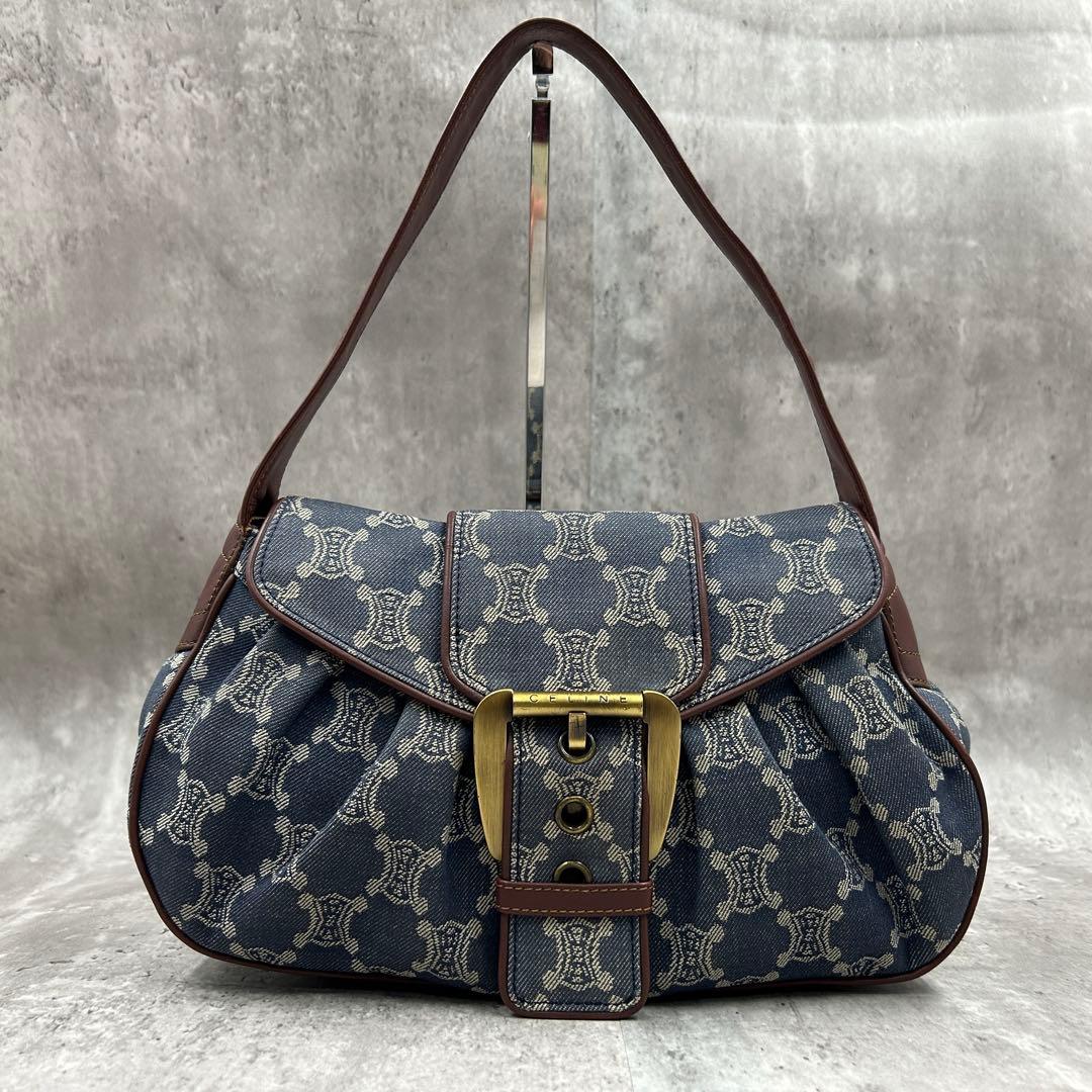 【極美品】 セリーヌ ワンショルダーバッグ パリマカダム デニム ロゴ金具