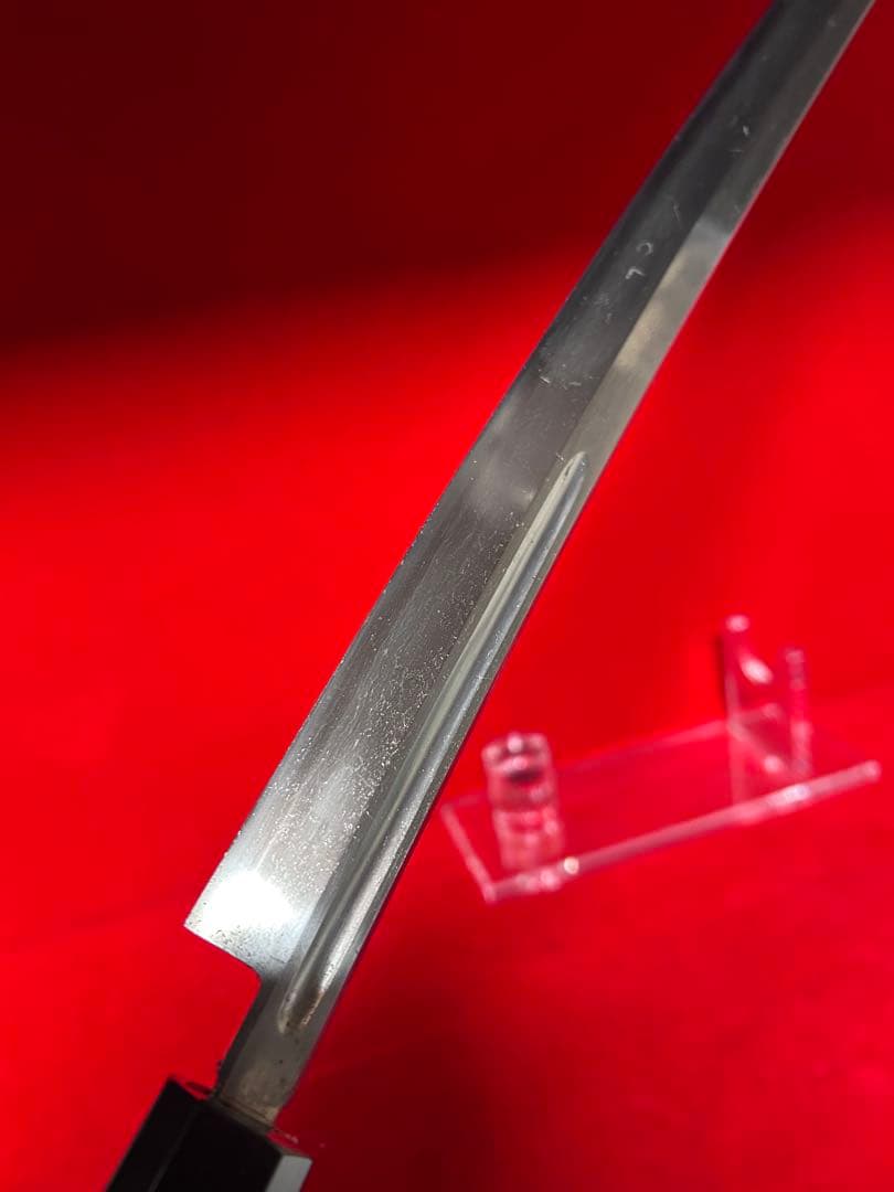 01565 包丁　マグロ包丁　天然砥石研　地肌綺麗　鞘有り　未使用品