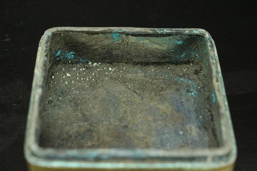 中国美術 古錫 刻 人物 題詞 朱肉 蓋物(HA432)