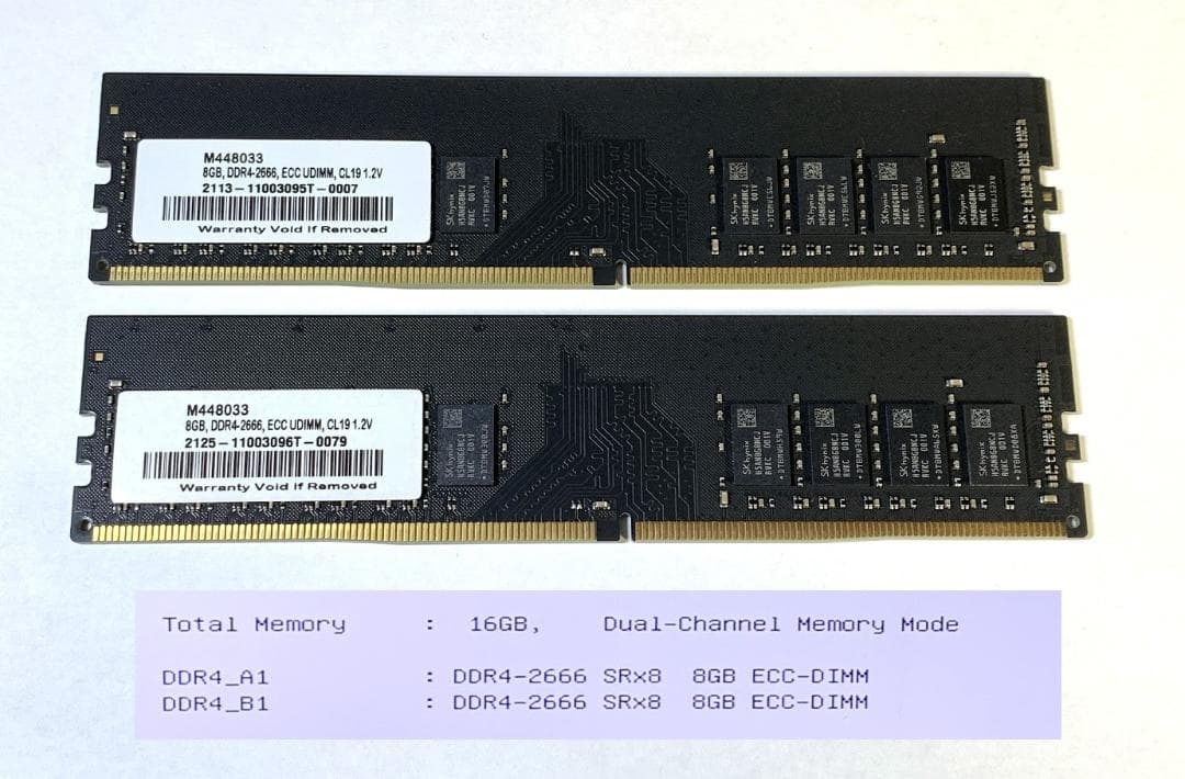 Skhynix DDR4-2666 ECC 8GB×2枚 16GBメモリセット