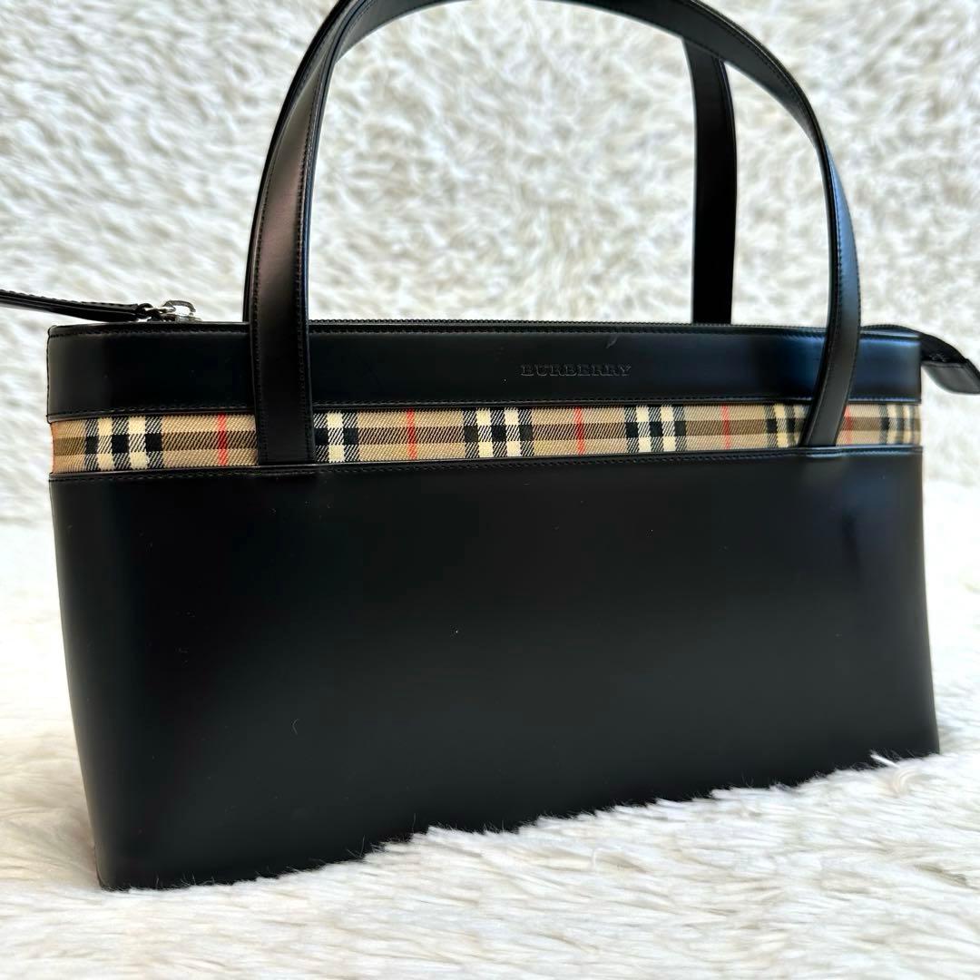 Burberry バーバリー レザー ハンドバッグ ノバチェック 黒 ブラック