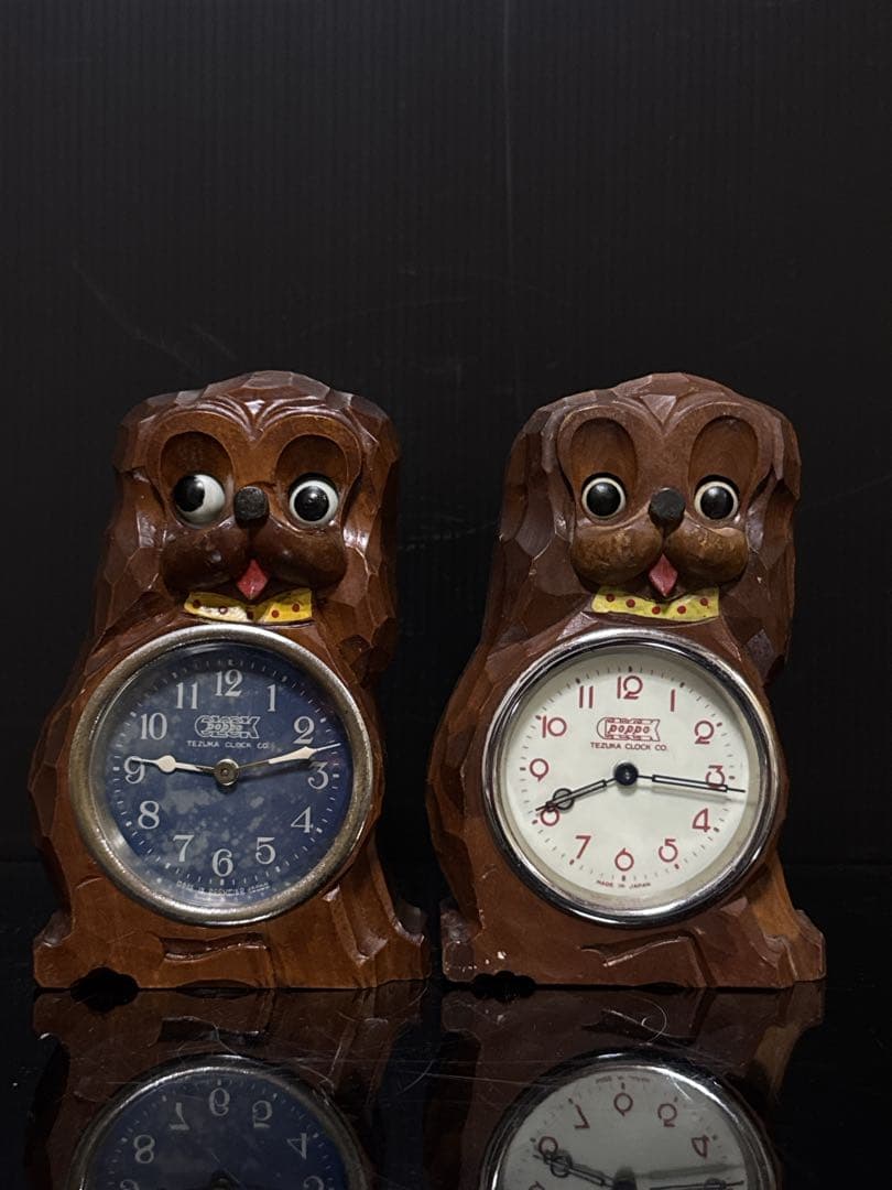 当時物 希少 手塚時計 TEZUKA 木製 犬 目玉 時計 POPPO 置時計