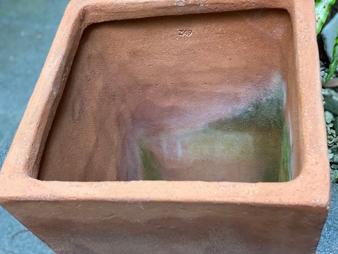 テラコッタ 角大型植木鉢　受け皿付き