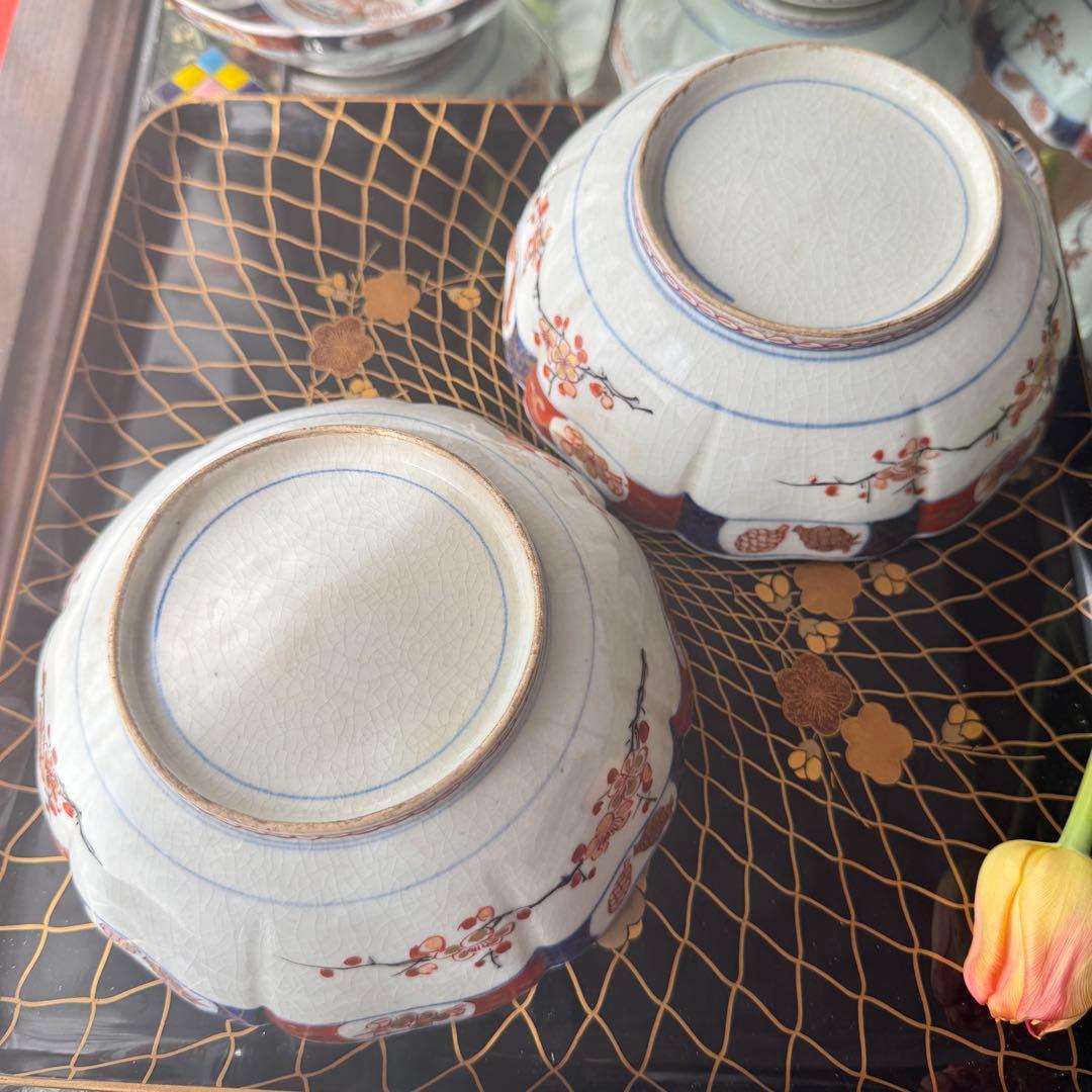 2189様感謝‼️節目に明治上手柿右衛門手『桐花鳳凰文様』切支丹皿松梅桐菊5客