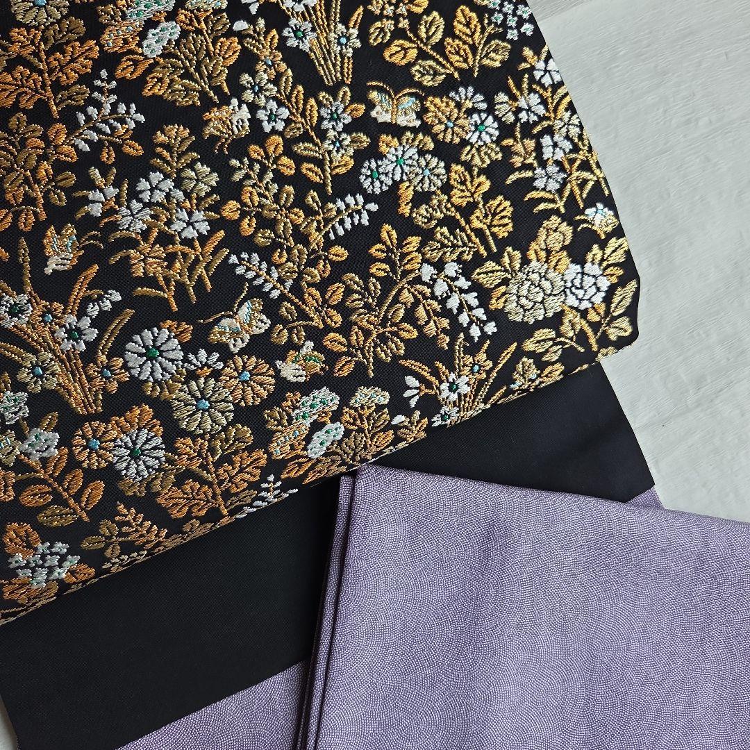 淡い灰青紫色　伊勢型両面染めの鮫小紋