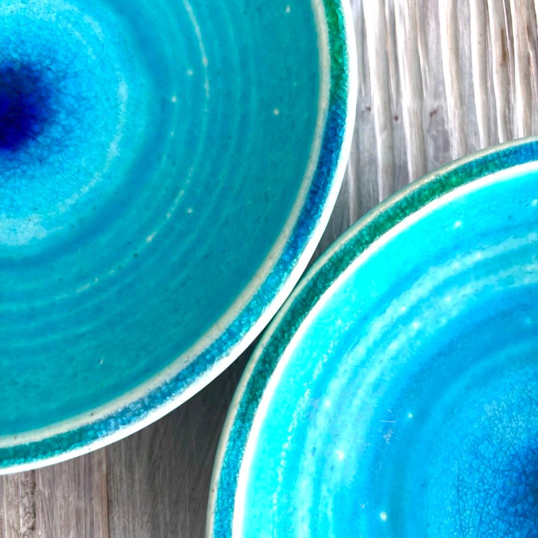 ガラス彩陶器 中皿 沖縄オーシャンブルー 2枚セット