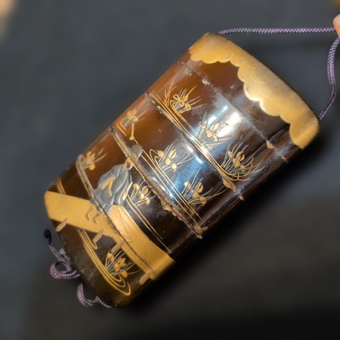 金蒔絵　印籠　人物根付