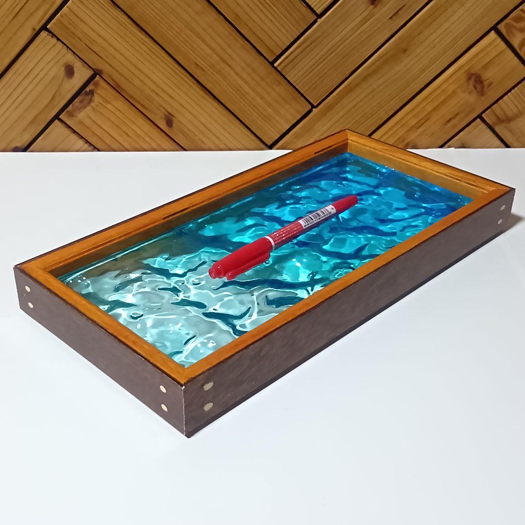【1205】波紋揺らぐオーシャンアート　ウッドレジン　トレイ（大）