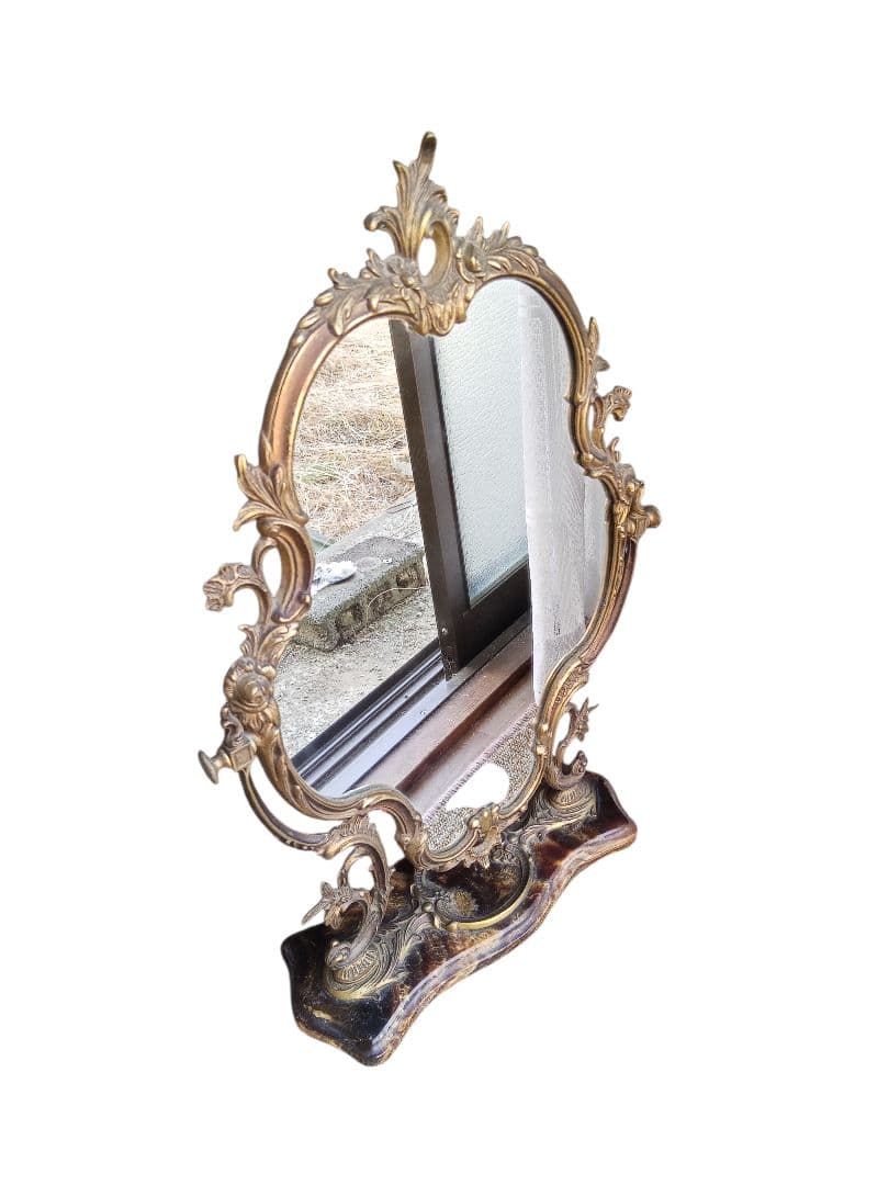 【アンティーク】大理石台 真鍮製 化粧鏡