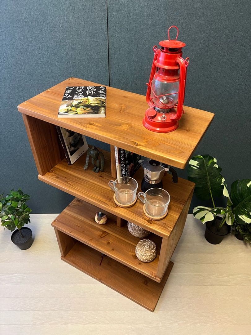 【在庫整理】 ジグザグシェルフ モダンアンティーク調 ブックシェフ 杉 ブラウン