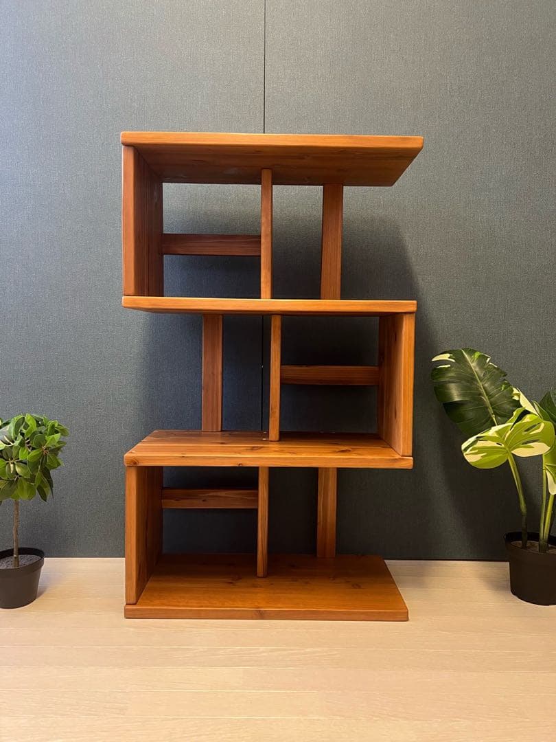 【在庫整理】 ジグザグシェルフ モダンアンティーク調 ブックシェフ 杉 ブラウン