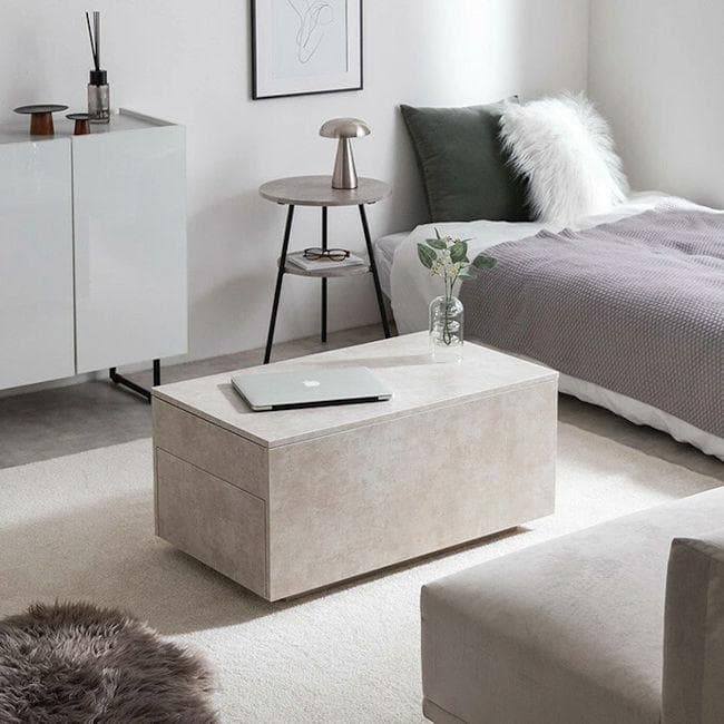 引き出し付き昇降式テーブル幅80cm センターテーブル 机 石目調（1006）