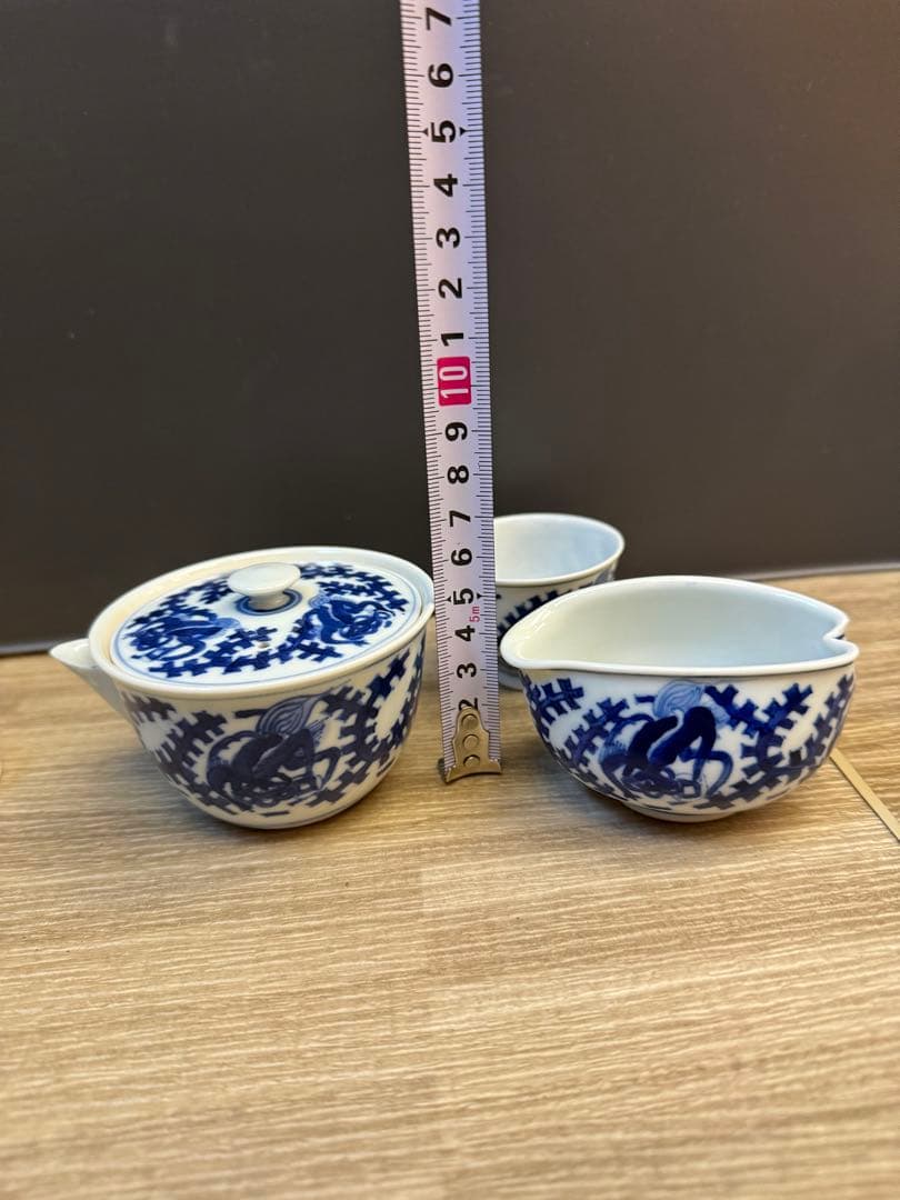 1518  染付青花　茶器セット　宝瓶1  湯冷し1  湯呑5  未使用