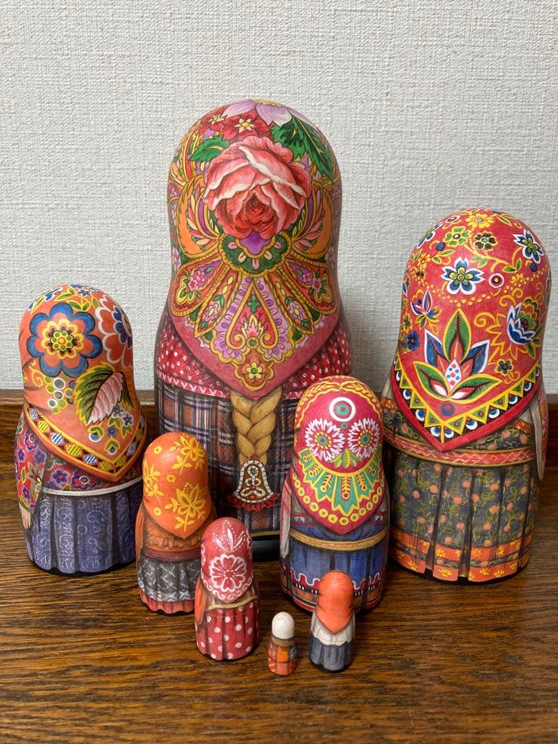 ロシア伝統衣装マトリョーシカ(8P)『赤のチンツ』コンクール受賞作品☆タチアナ作
