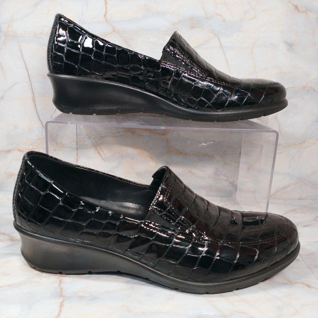 ECCO Felicia クロコ型押し 本革 エナメル ローファー 38
