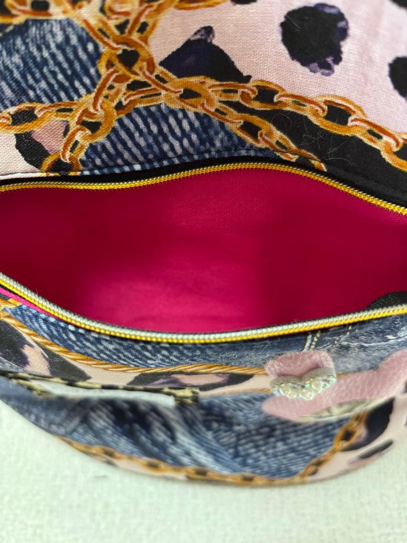 ト*助様 コヤンイサムチョン　ハンドメイド　丸底トートバッグ　デニムヒョウ柄　ル