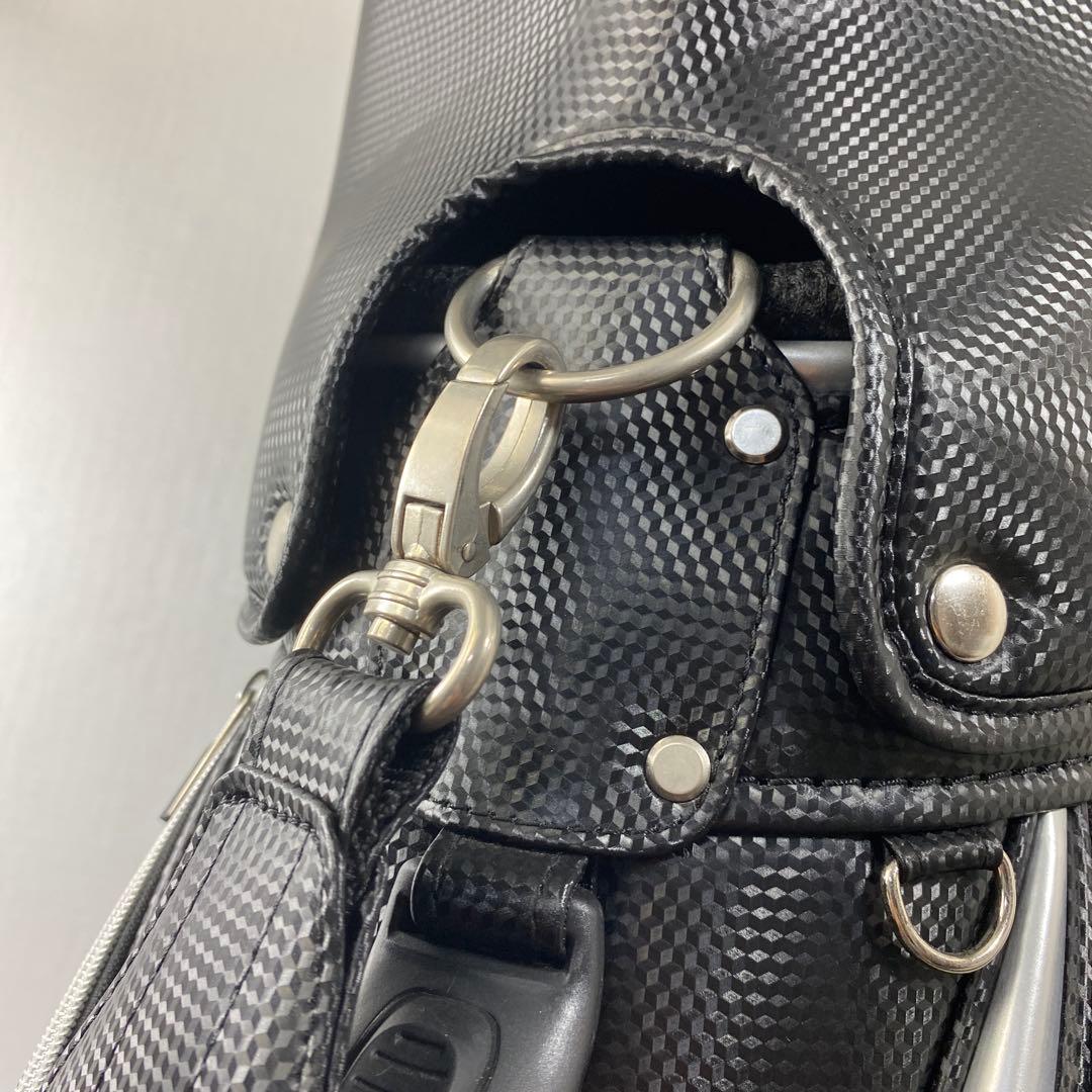 (美品) NEX ゴルフバッグ 合成皮革 黒/銀 中古