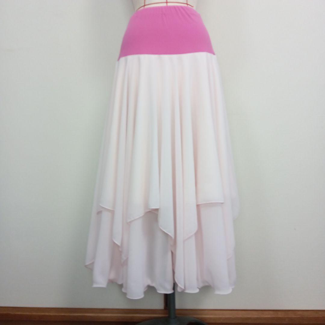 お値下げ　ハンドメイド　社交ダンス　ベビーピンクシフォン　セットアップ　ドレス