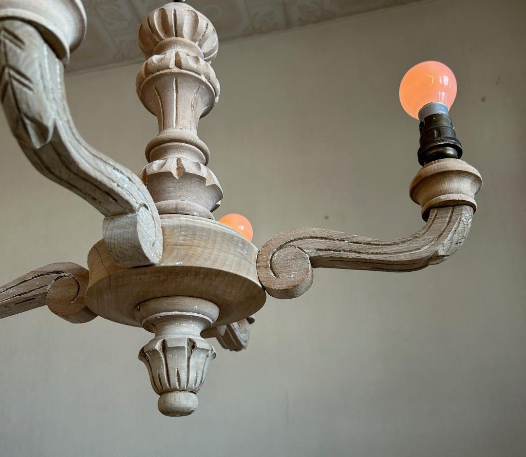 フランスアンティーク　木製シャンデリア　４灯　シャビー　店舗什器