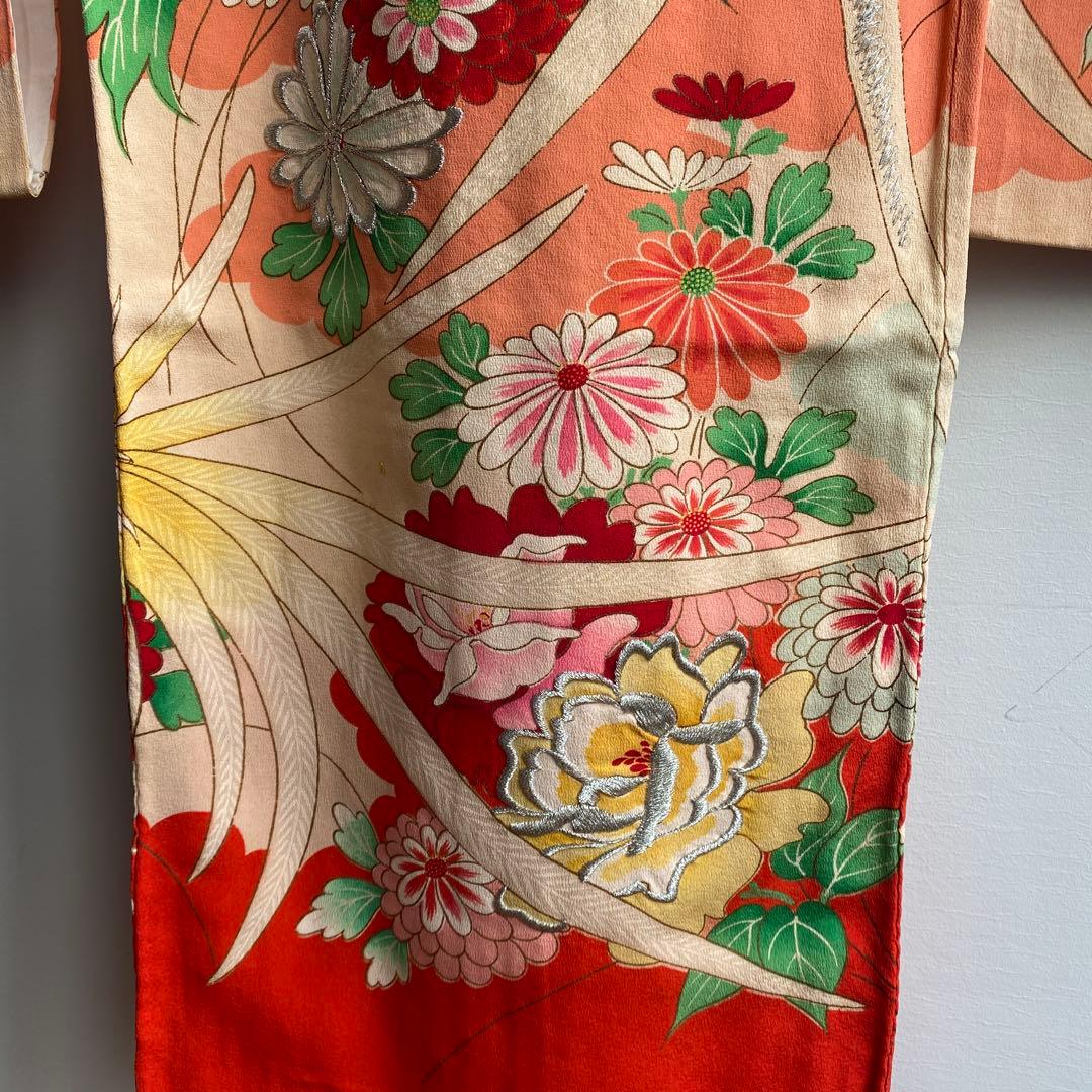 アンティーク　七五三　正月　子供用 花柄 鳳凰刺繍 着物