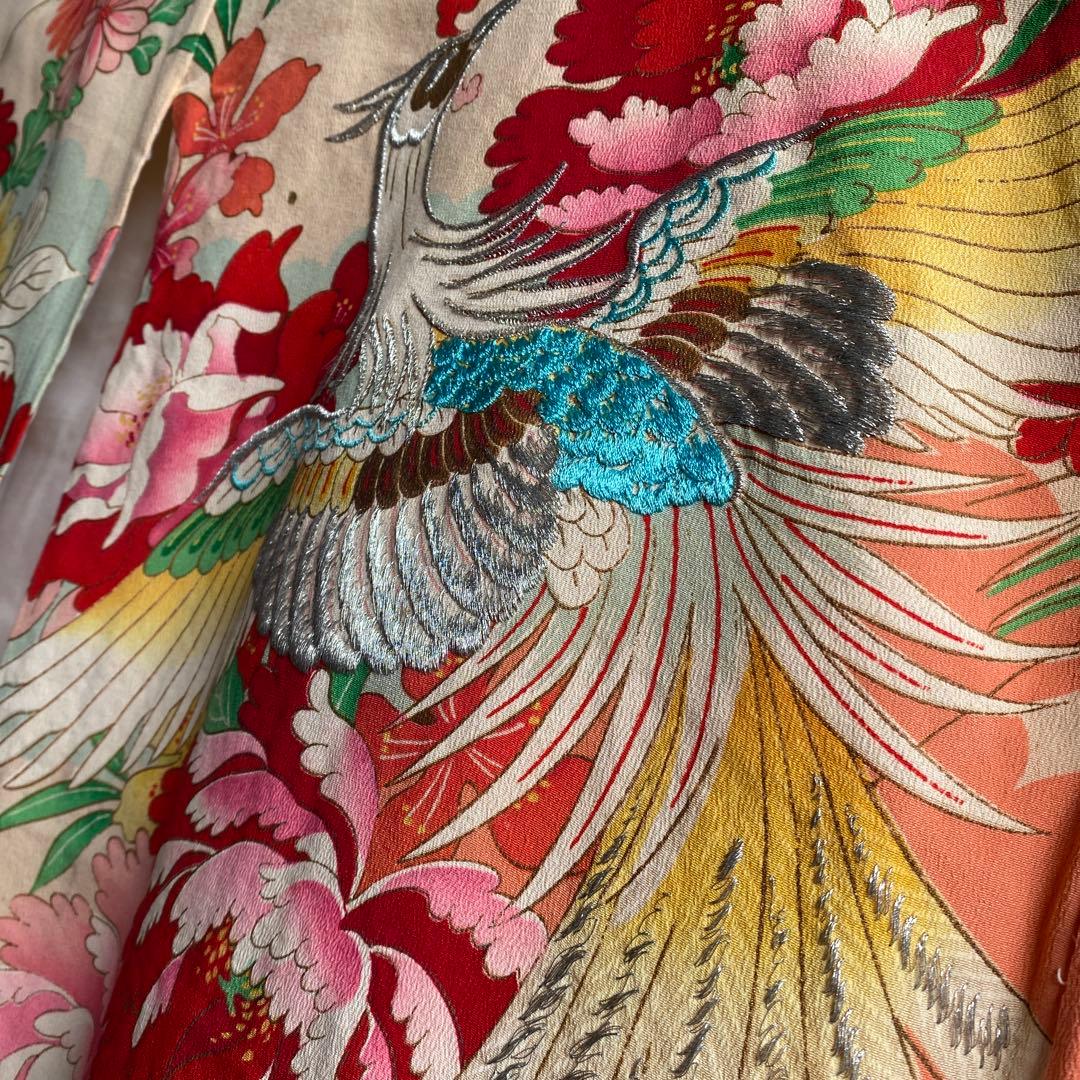 アンティーク　七五三　正月　子供用 花柄 鳳凰刺繍 着物