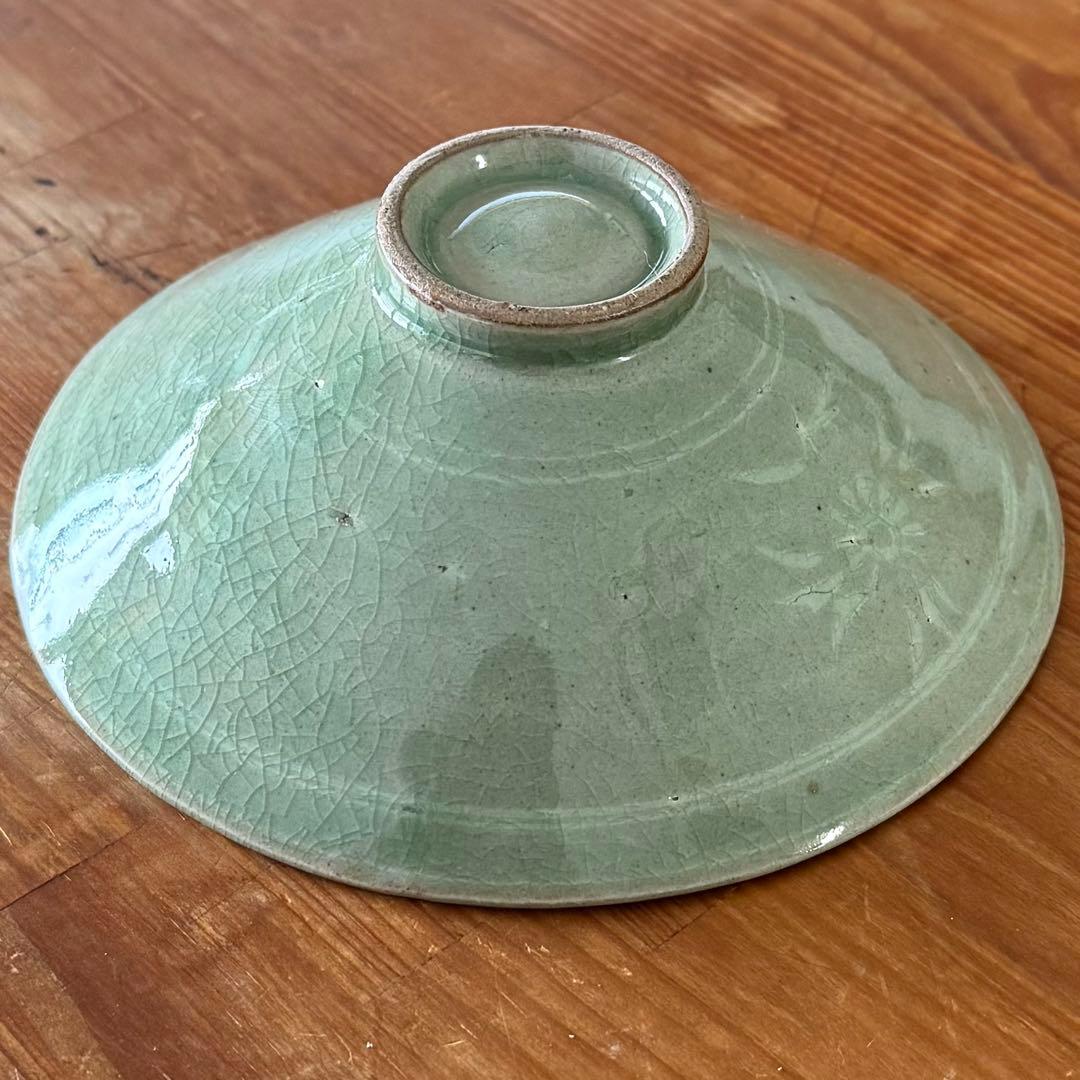 SNT1388 韓国 高麗青磁 象嵌彫文 茶碗 茶道具 朝鮮 美術 骨董 朝鮮