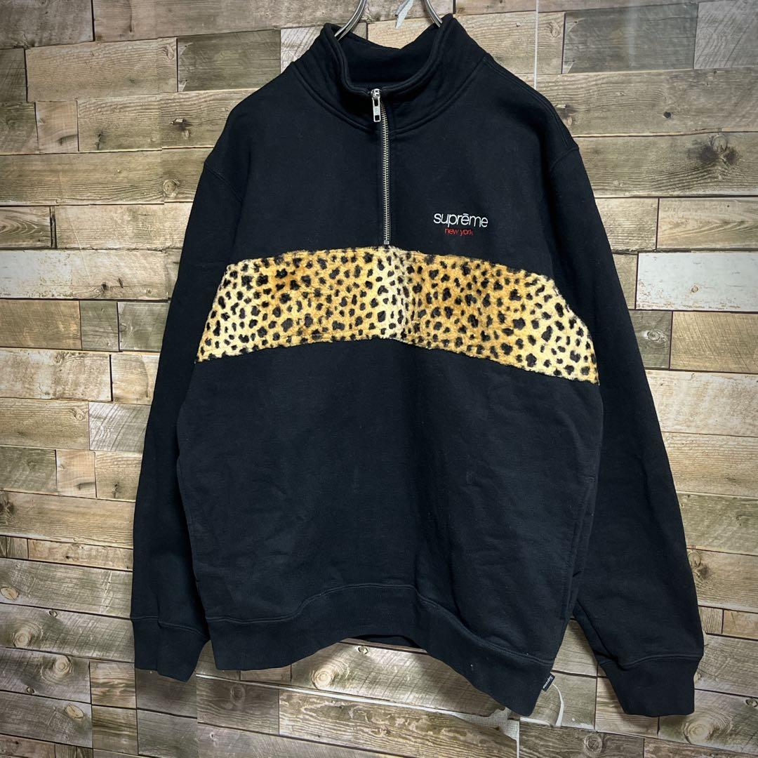 コムドットゆうた supreme スウェットハーフジップ レオパード 刺繍ロゴ