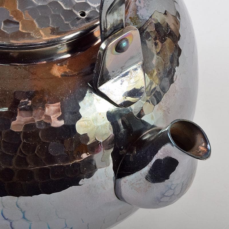 煎茶道具　白銅いぶし銀　槌目　銀瓶　湯沸し　約501g　M　R9483