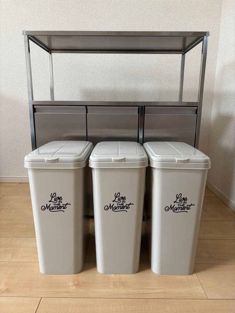 ステンレス作業台ワゴン ダスト3分別 幅73.5cm