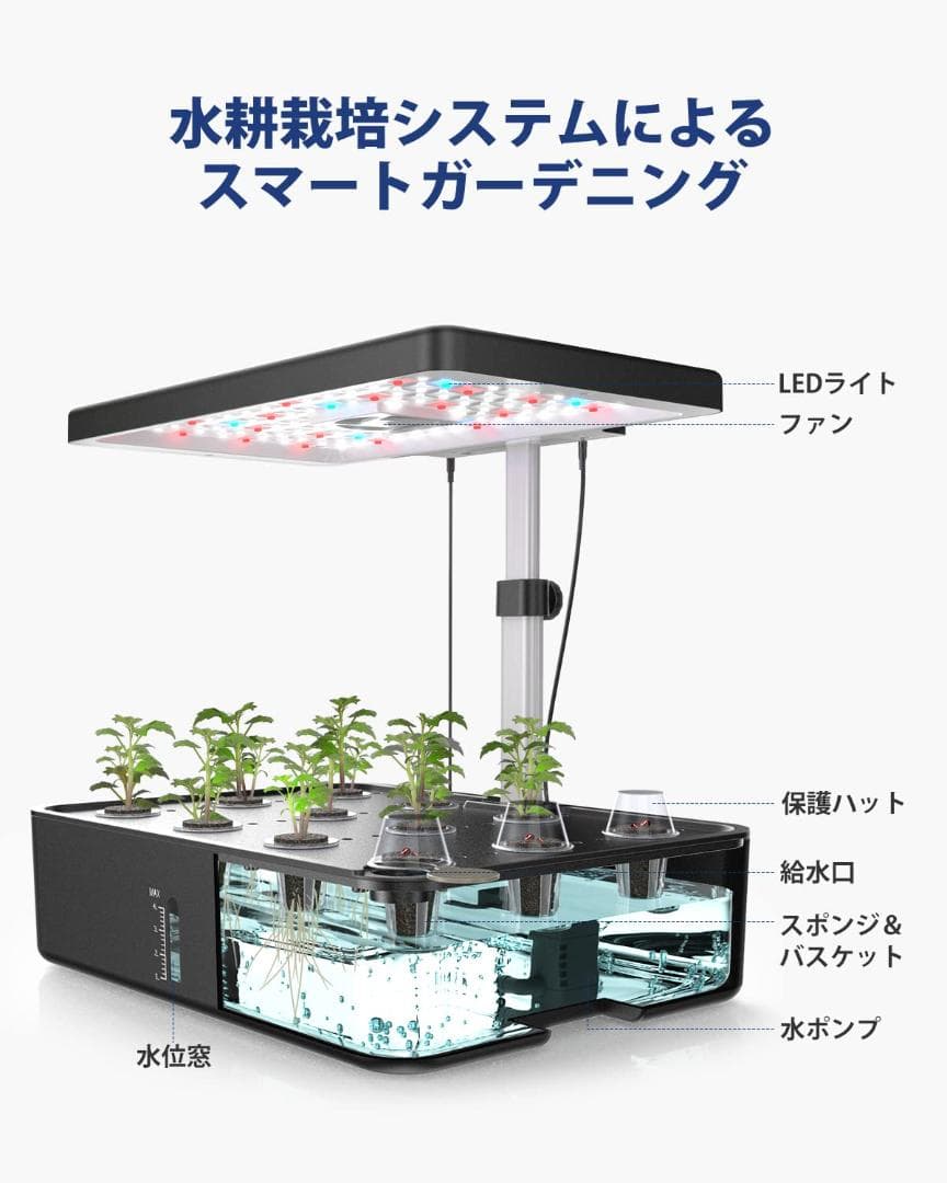 セット 室内 植物育成LEDライト付き 水耕栽培