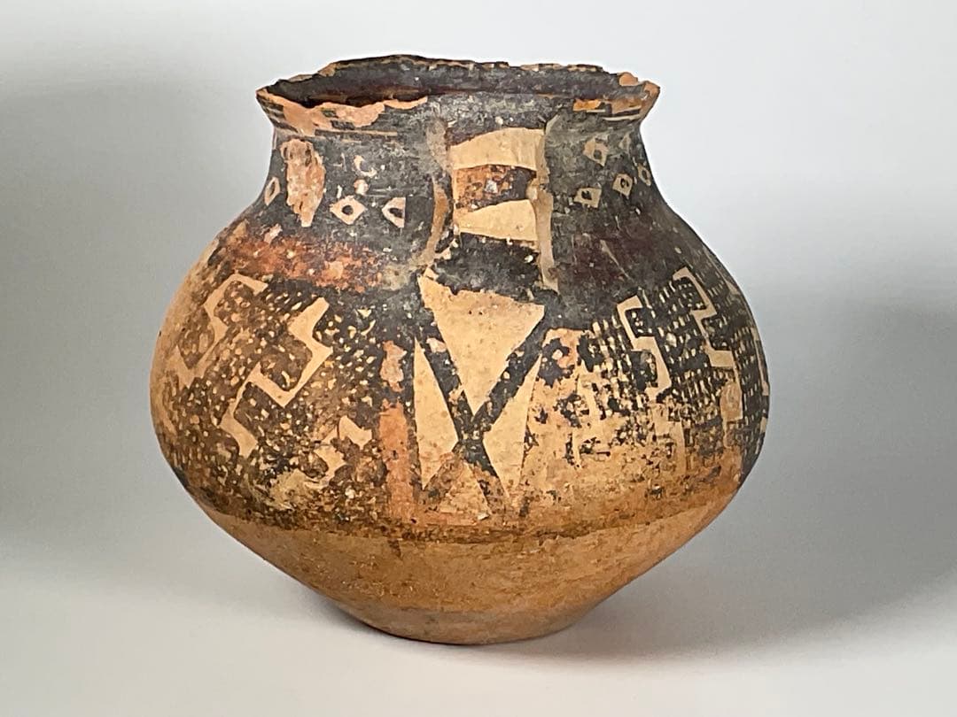 バンチェン土器　彩陶双耳壺　タイ古陶磁　発掘　幾何学　アンダーソン　高さ14cm