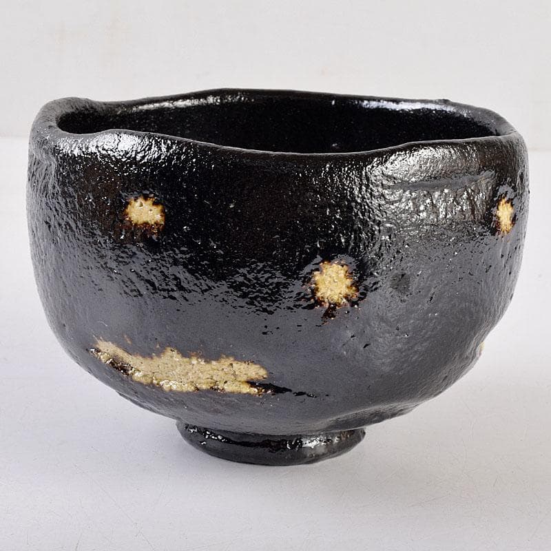 茶道具　楽吉左衛門　黒楽茶碗　銘光明　仕覆付　共布　碌々斎極め箱　V　R9014