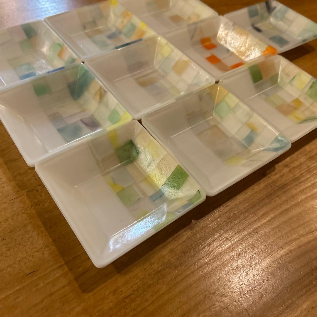 藤本咲　乳白パッチワークガラス皿　10枚