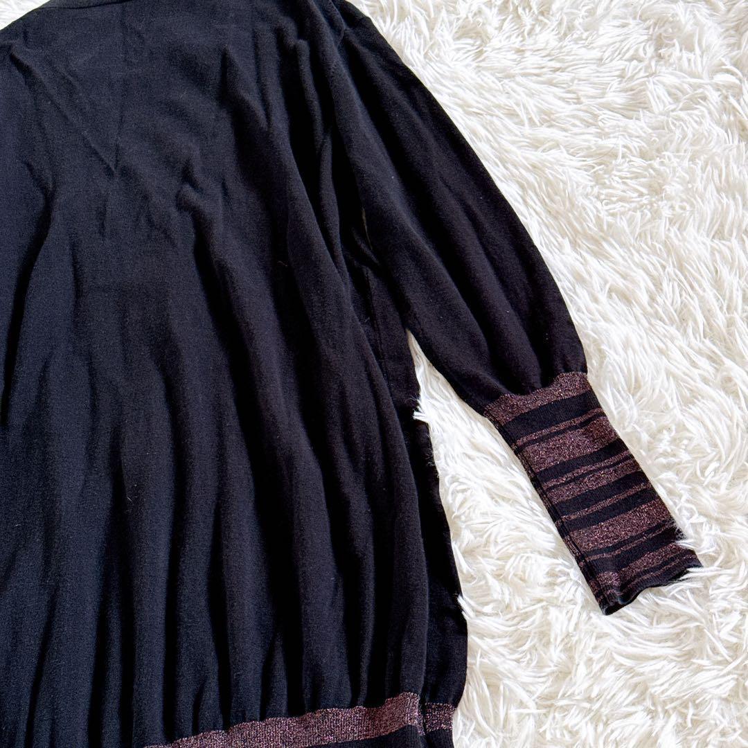 ヴィヴィアンウエストウッド　オーブ刺繍 ラメ切替ロングカーディガン　黒　Sサイズ