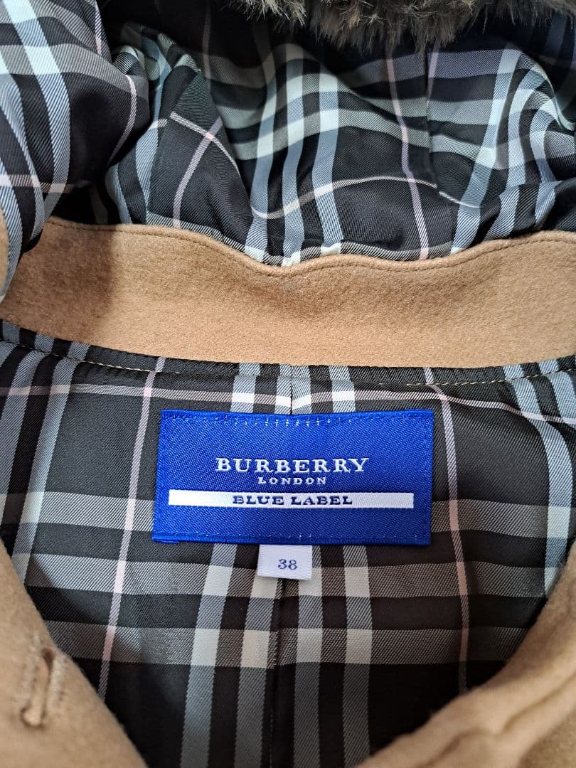 バーバリーブルーレーベル　ウールコート　ノバチェック　ロゴボタン　キャメル　M