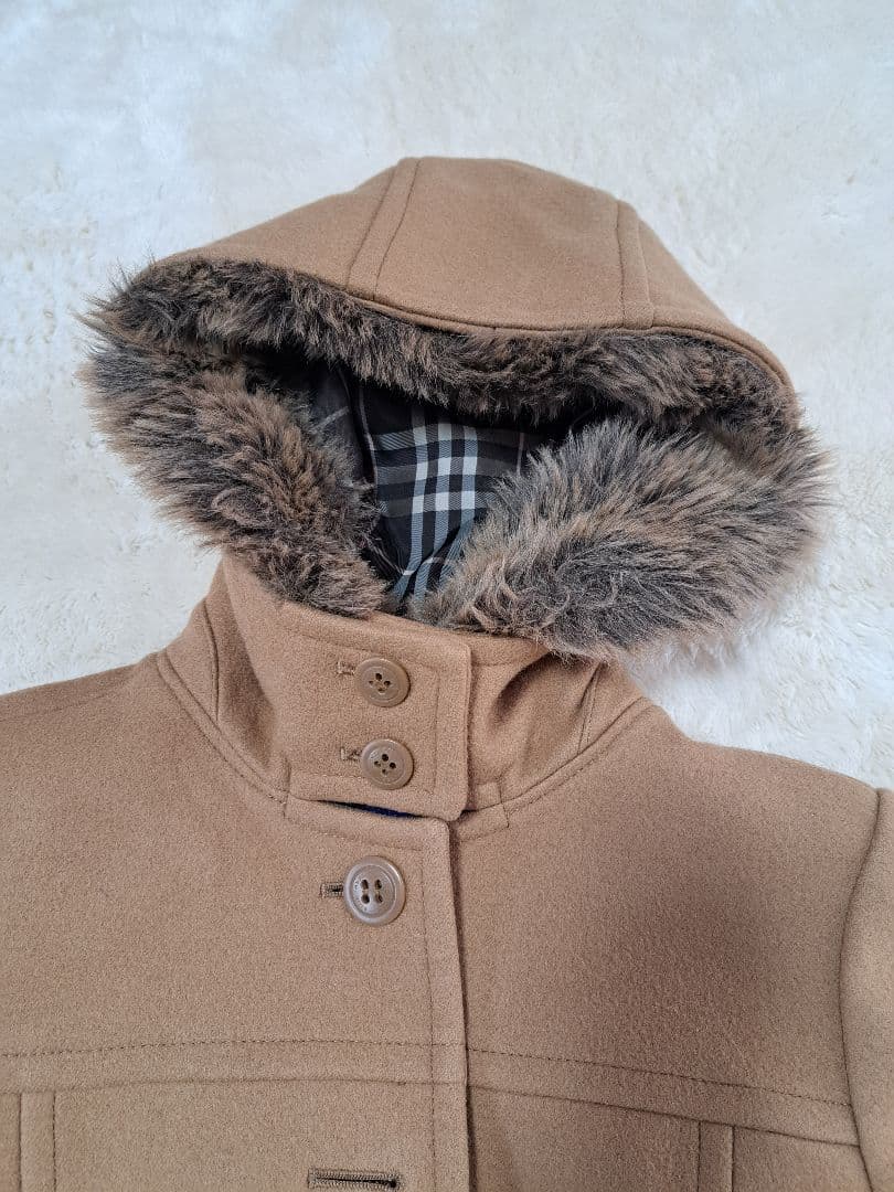 バーバリーブルーレーベル　ウールコート　ノバチェック　ロゴボタン　キャメル　M