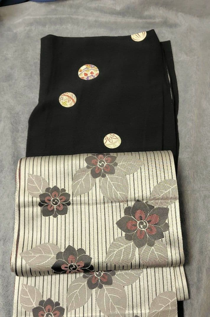 小紋　黒地　正絹　トールサイズ　鞠　スーパー京ガード加工　単衣　居敷当