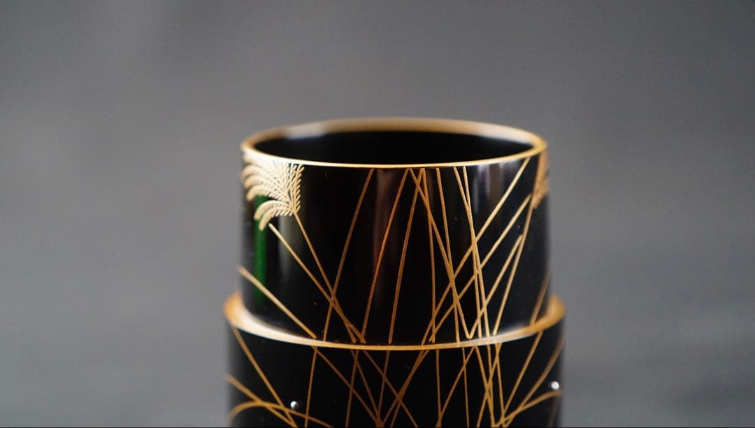 茶道具　輪島塗　蒔絵師　池端秀斉作　芒蒔絵　銀粒　細中次　共箱