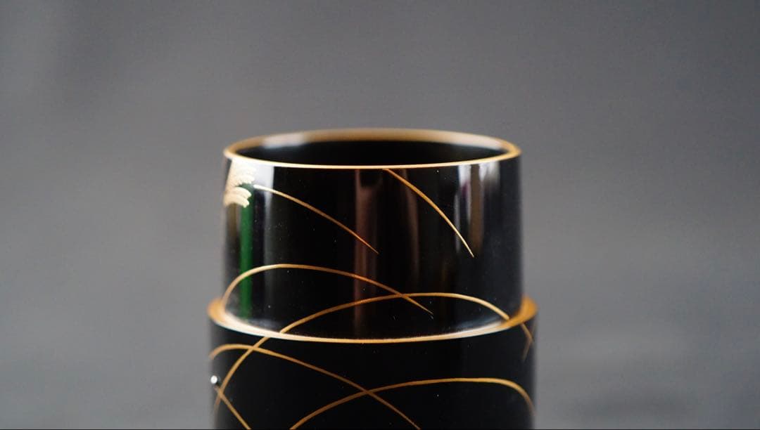 茶道具　輪島塗　蒔絵師　池端秀斉作　芒蒔絵　銀粒　細中次　共箱