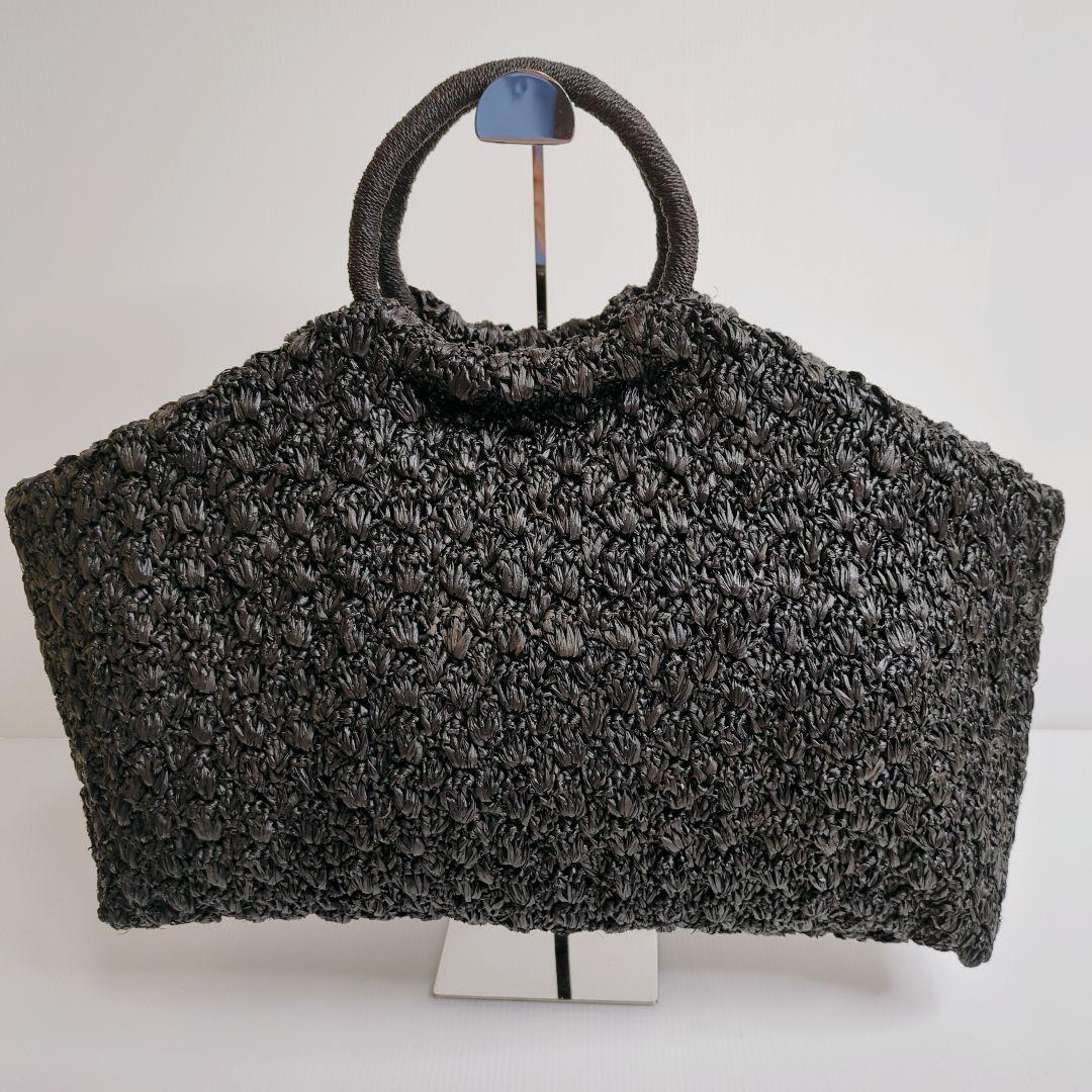 【美品】メゾンエヌアッシュパリ　ラフィア　カゴバッグ　ハンドバッグ　大容量