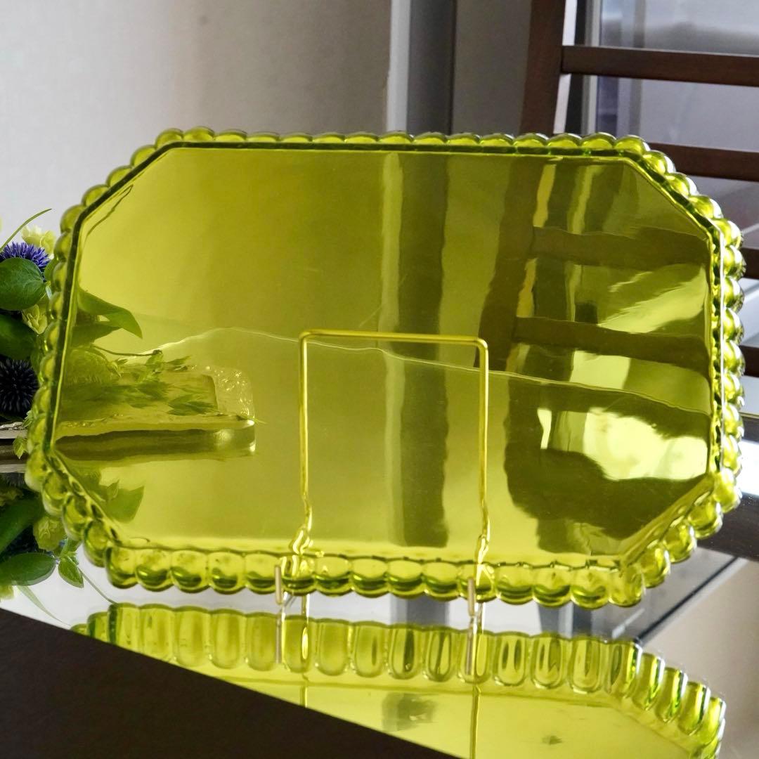 華麗なる オールド サンルイ 金彩 グリーン トレイ★アンティーク クリスタル★