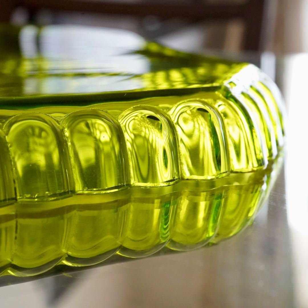 華麗なる オールド サンルイ 金彩 グリーン トレイ★アンティーク クリスタル★