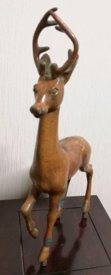 斑銅　工芸品　鹿　置物　一品物